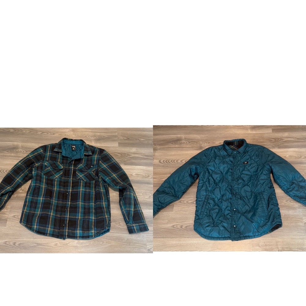 Vans Reversible Plaid Flannel Quilted Shirt Jacket Teal Mens size Large Shacket